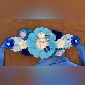 Blue and White Floral Maternity Sash